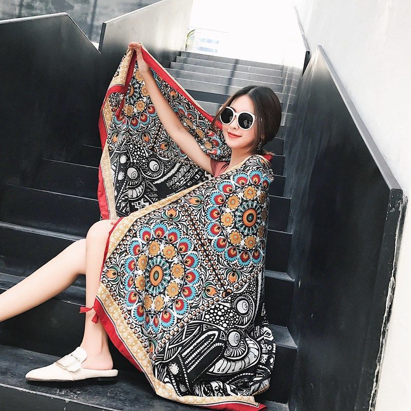 Wholesale Cotton Linen Seaside Oversized Sunscreen Silk Scarf